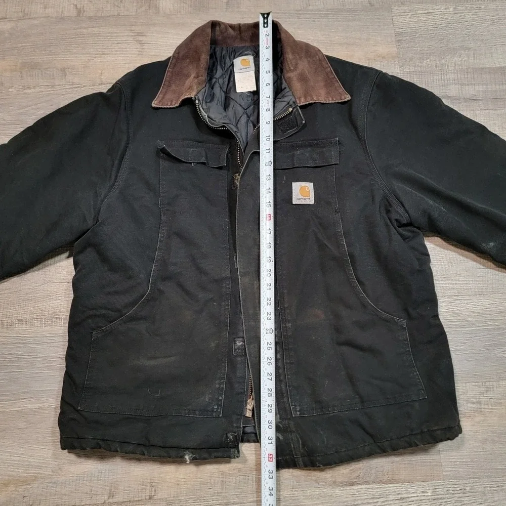 Carhartt Arctic Jacket Quilted Sz 48 Black Corduroy Collar Canvas Distressed Y2K